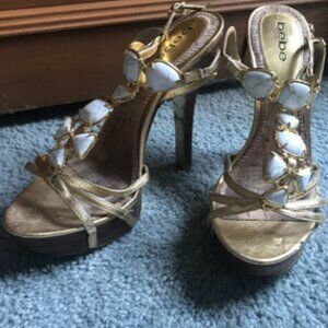 Beautiful Faux Jeweled Strappy Leather Heels  by  Leather Bebe Shoes - Size 9